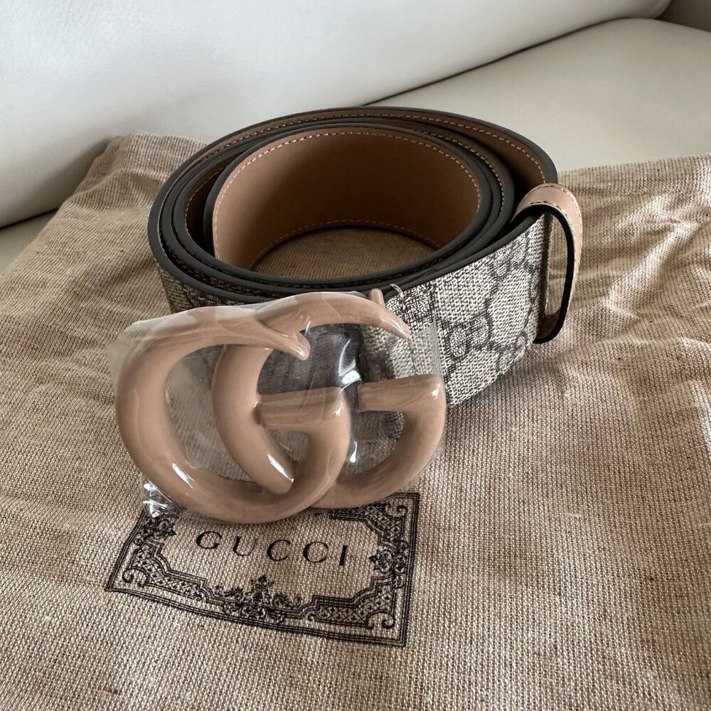 NEW Gucci Gucci GG Marmont Wide Belt 80 CM 32 In Pink Brown GG Supreme - Picture 7 of 9